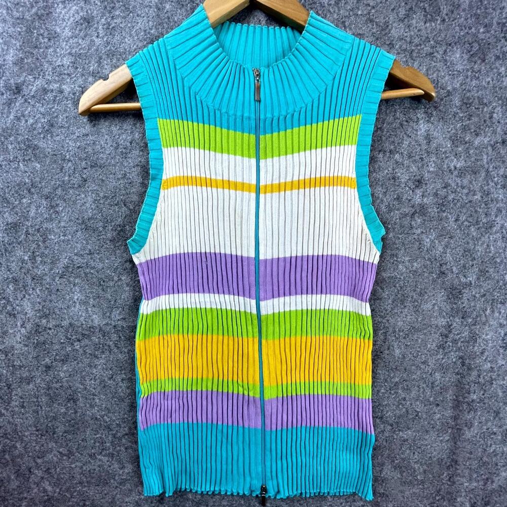 ColourWorks Sweater Womens Medium Pastel‎ Retro Kidcore Ribbed Full Zip